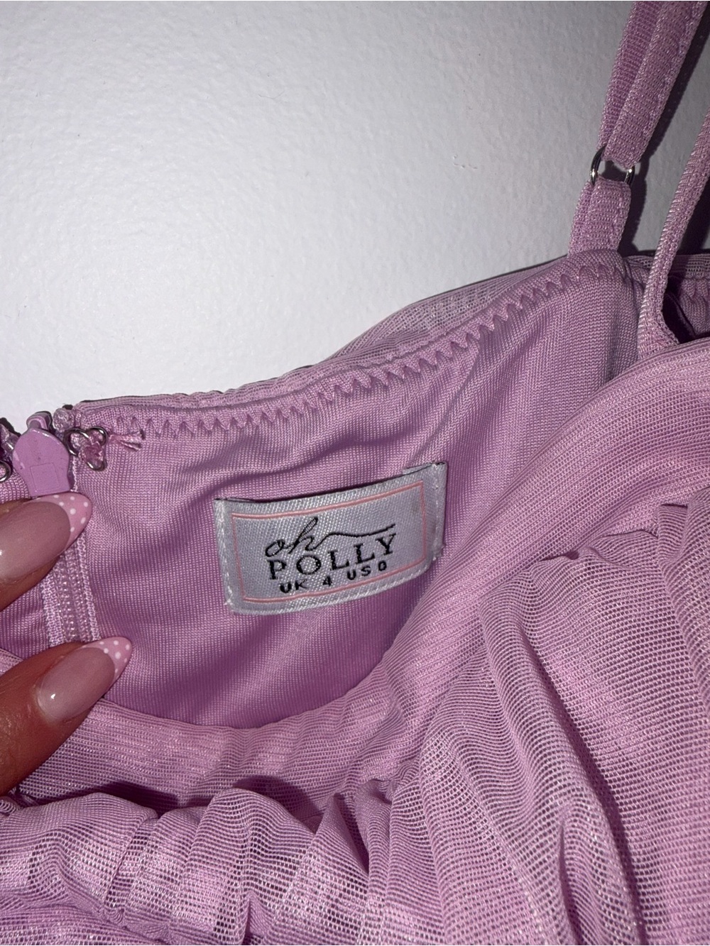 Oh Polly Lilac Mesh Ruched Off-Shoulder Bodycon Dress - Picture 3 of 3